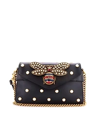 Pre-Owned Gucci Mini Broadway Pearly Bee Shoulder Bag Embellished Leather