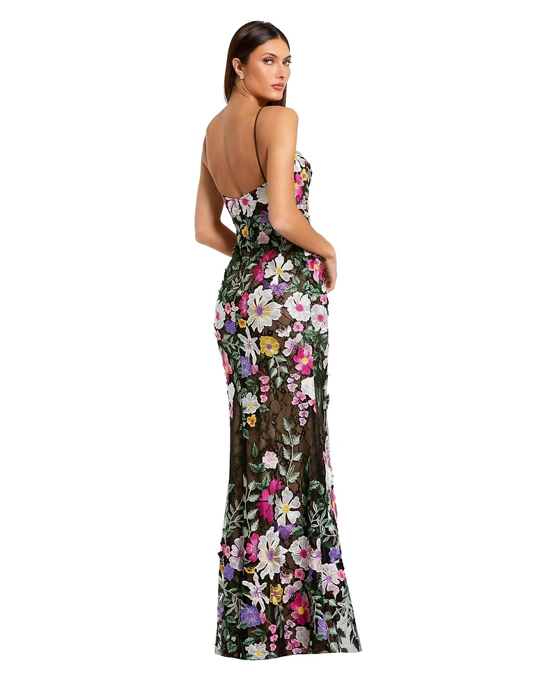 Mac Duggal Women's Floral Embroidered Sleeveless Bustier Gown