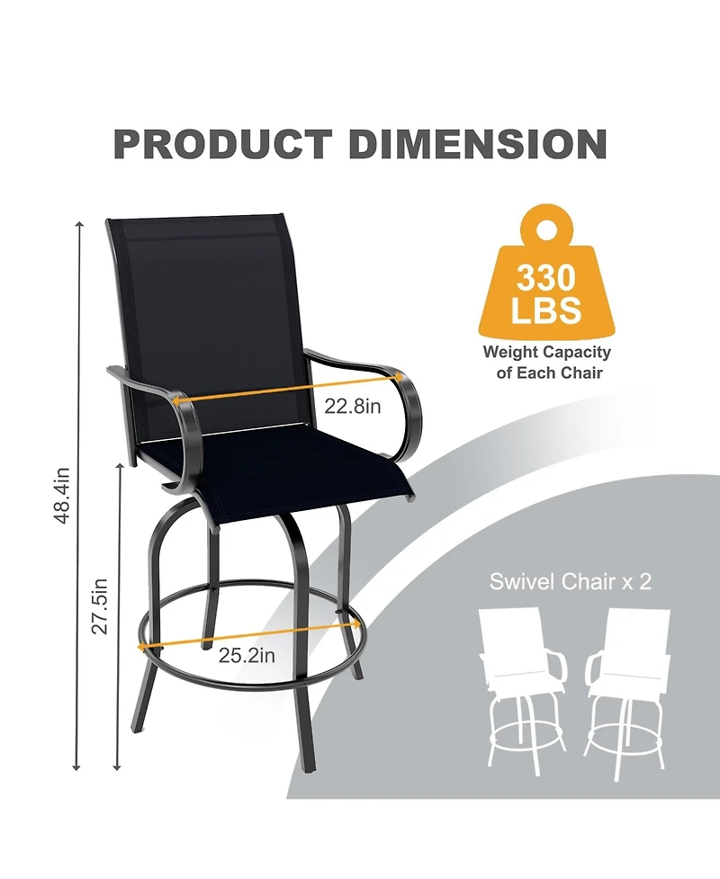 homfan All-Weather Patio Bar Table and Swivel Bar Stools Set