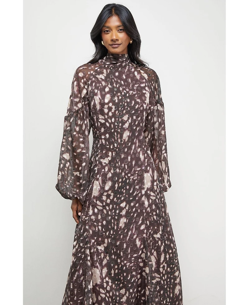 Warehouse Women's Paisley Burnout Spot Godet Midi Dress