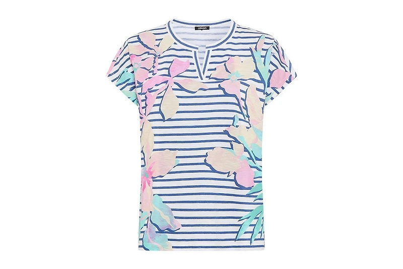 Olsen Women's Stripe and Floral T-Shirt