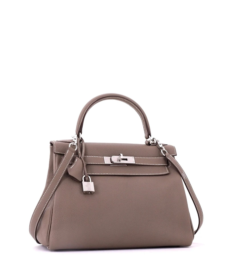 Pre-Owned HERMES Kelly Handbag Grey Togo with Palladium Hardware