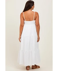 Pinkblush Maternity White Crochet Flare Smocked Maxi Dress
