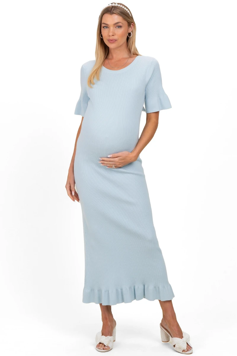 Pinkblush Maternity Sky Ribbed Knit Bow Back Ruffle Accent Dress