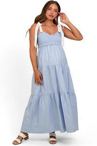 Pinkblush Maternity Light Blue Contrast Shoulder Straps Maxi Dress
