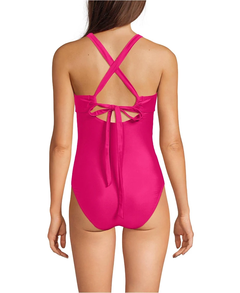 Lands' End Women's Essential Tie Back Ruched One Piece Swimsuit