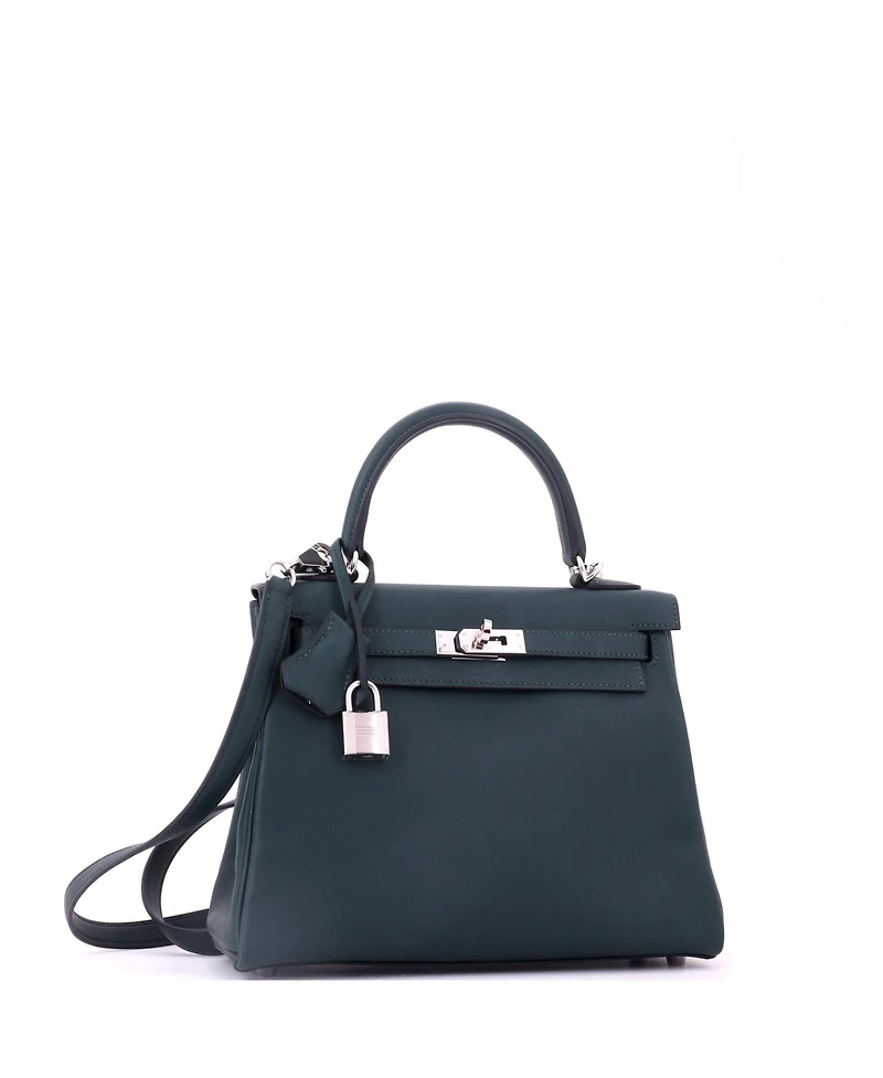 Pre-Owned HERMES Kelly 25 Handbag Green Swift with Palladium Hardware