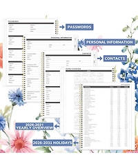 Gnuadz 2026-2031 5-Year Monthly Planner - Twin-Wire Bound, With Dividers, Pocket Design, Floral Pattern