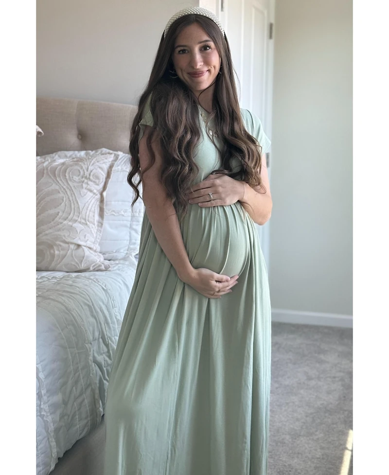 Pinkblush Maternity Light Olive Ruffle Trim Maxi Dress