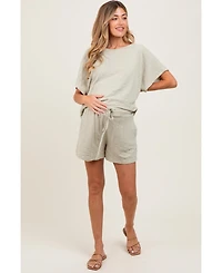 Pinkblush Maternity Taupe Textured Knit Dolman Sleeve Top Shorts Set