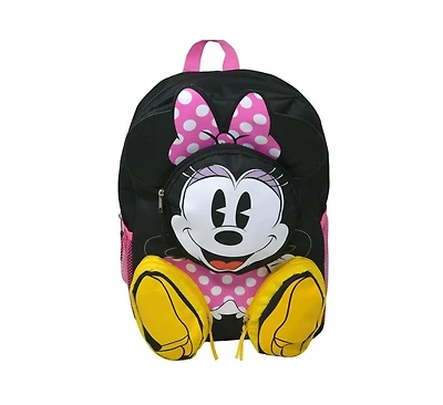 Disney Minnie Mouse Front Body 16 Inch Backpack with 3D 3 Zipper Pockets