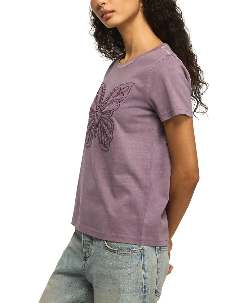 Lucky Brand Women's Lace Butterfly Print Short-Sleeve T-Shirt