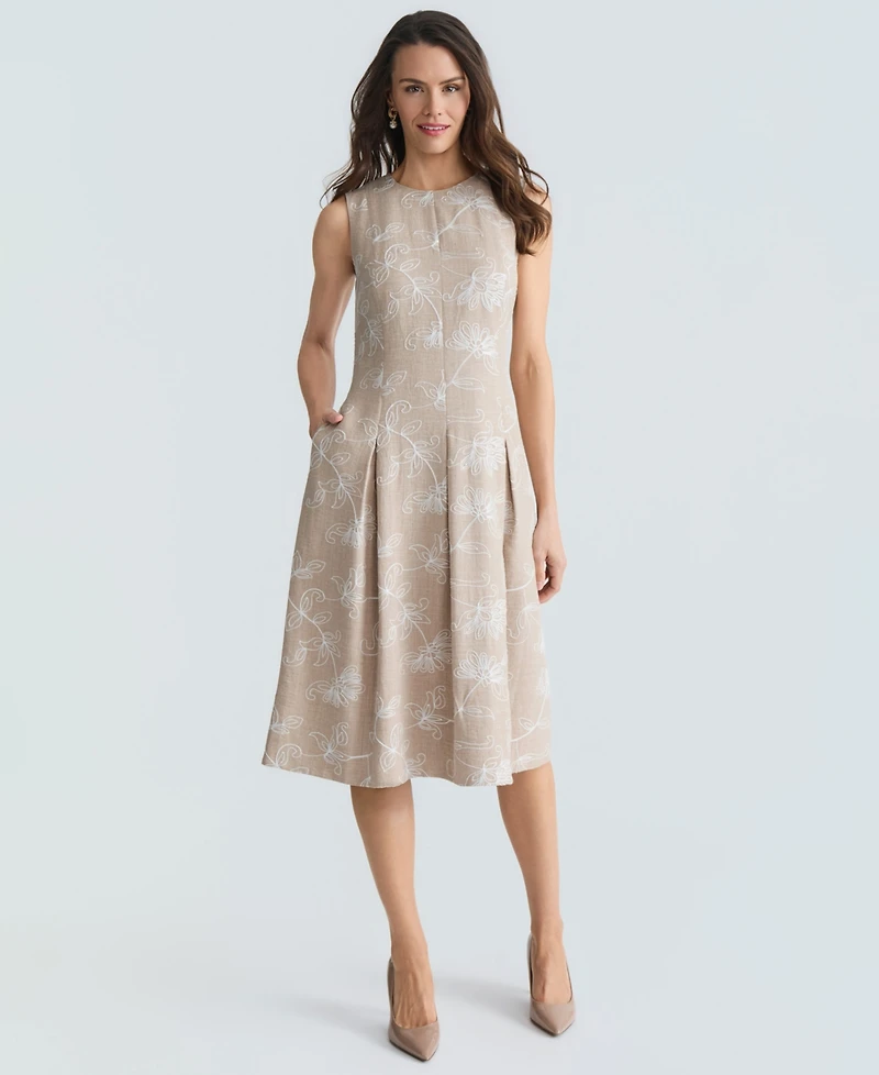 Kasper Women's Sleeveless Floral Embroidered A-Line Dress, Regular & Petite