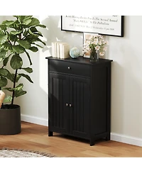 sumyeg Bathroom Floor Storage Cabinet Freestanding Organizer with Two Doors