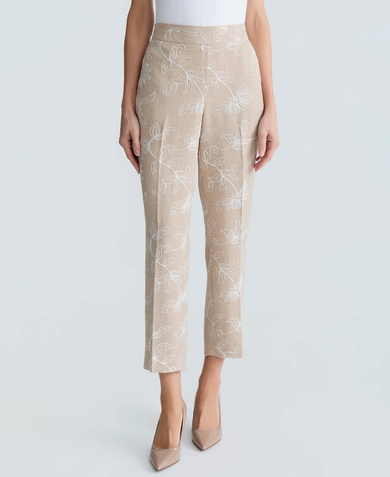 Kasper Women's High-Rise Embroidered Ankle Pants, Regular & Petite
