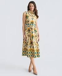 Kasper Womens Sleeveless Collared Midi Dress