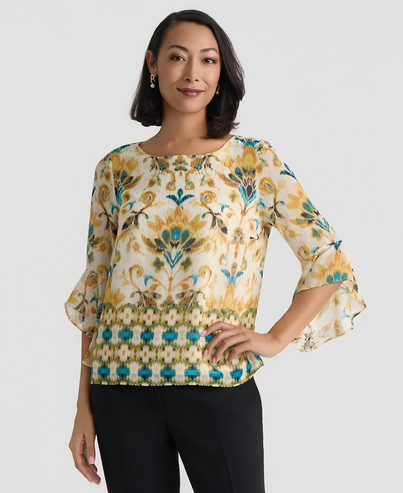 Kasper Women's Printed Ruffled-Sleeve Blouse