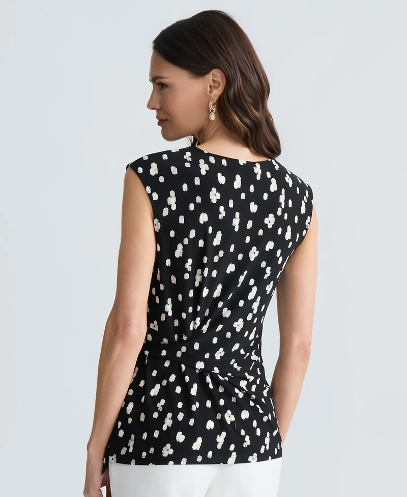 Kasper Women's Sleeveless Polka Dot Side-Tie Stretch Top