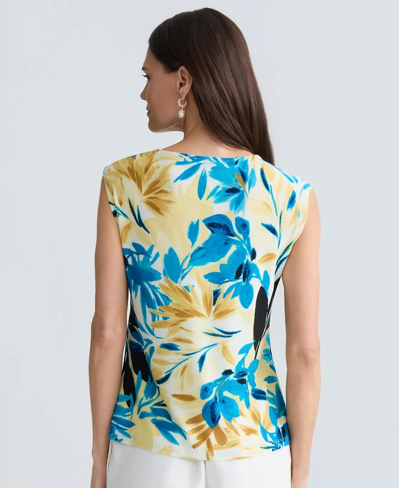 Kasper Women's Printed Twisted Keyhole Stretch Top
