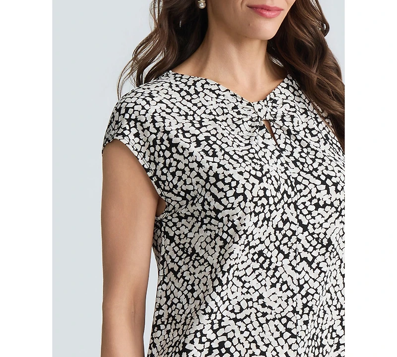 Kasper Women's Cap Sleeve Printed Jersey Knot Neck Top, Regular & Petite