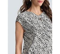 Kasper Women's Cap Sleeve Printed Jersey Knot Neck Top, Regular & Petite