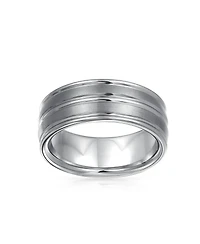 Bling Jewelry Wide Silver Tone Double Grooved Brushed Matte Titanium Band Ring Comfort Fit