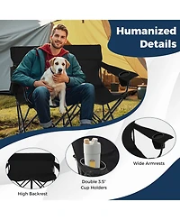 Sugift Double Camping Chair 2-Person Outdoor Folding Loveseat with Cup Holders