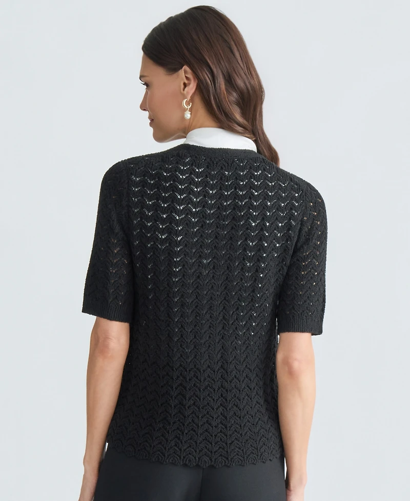 Kasper Women's Textured Stitch Short-Sleeve Cardigan