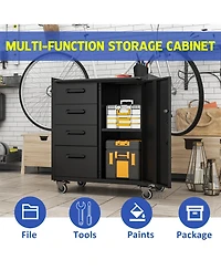 Viyet 35"H Mobile Steel Tool Cabinet - 4-Drawer and Lockable Storage Organizer