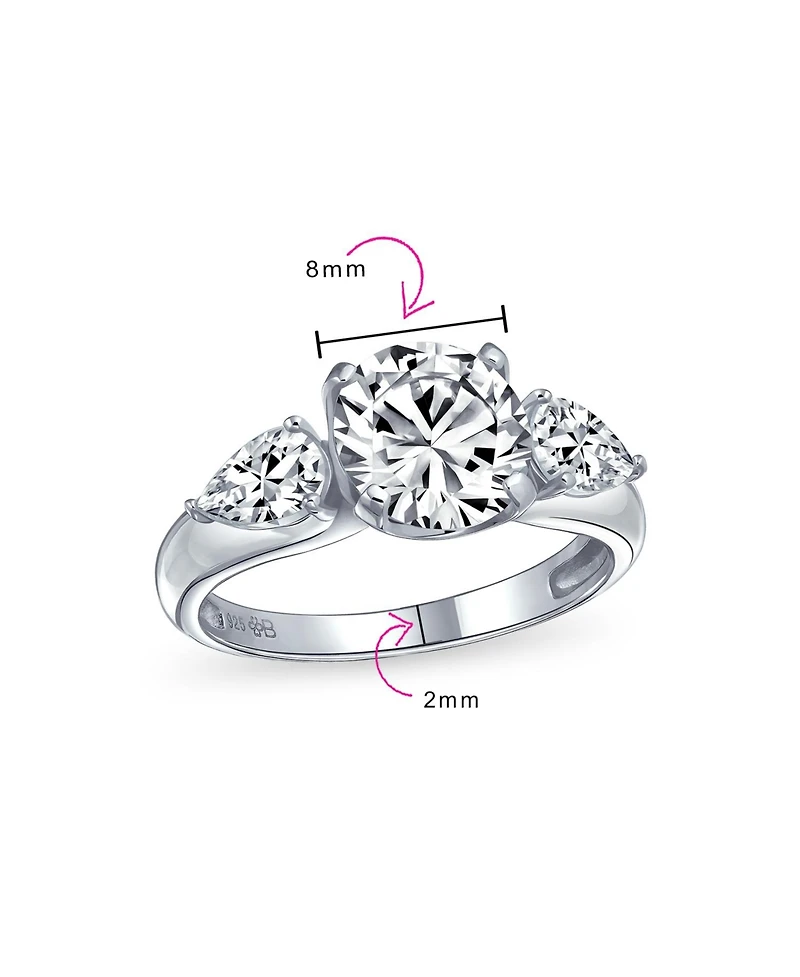 Bling Jewelry Timeless 3CT Cz Trillion Side Stones Cubic Zirconia Solitaire Round Promise Ring .925 Sterling Silver