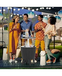 Sugift 10 Gallon Cooler Bar Table Outdoor Coffee Table Ice Bucket with Telescopic Tabletop for Beer and Wine