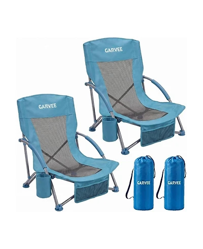 Xo 2 Pack Lightweight Low Back Beach Chair, Folding Portable Camping Chairs for Camping, Beach, Travel