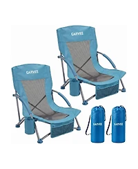 Xo 2 Pack Lightweight Low Back Beach Chair, Folding Portable Camping Chairs for Camping, Beach, Travel