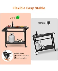 Xo Outdoor Grill Cart with Wheels, 2-Shelf Bbq Prep Table, Pizza Oven Stand, Heavy Duty Metal for Patio Camping