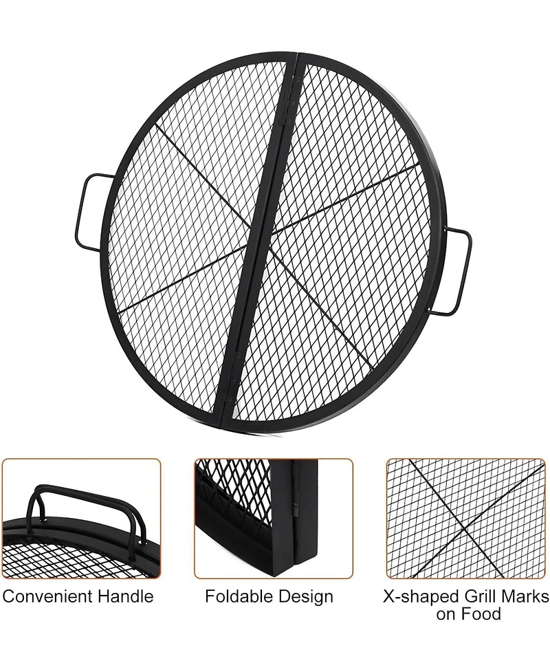 Xo Foldable Fire Pit Cooking Grill Grate, X-Marks Campfire Bbq Grill