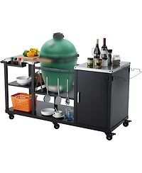 Xo Outdoor Grill Cart for Big Green Egg, Metal Bbq Prep Cart, Cabinet, Stainless Steel Top