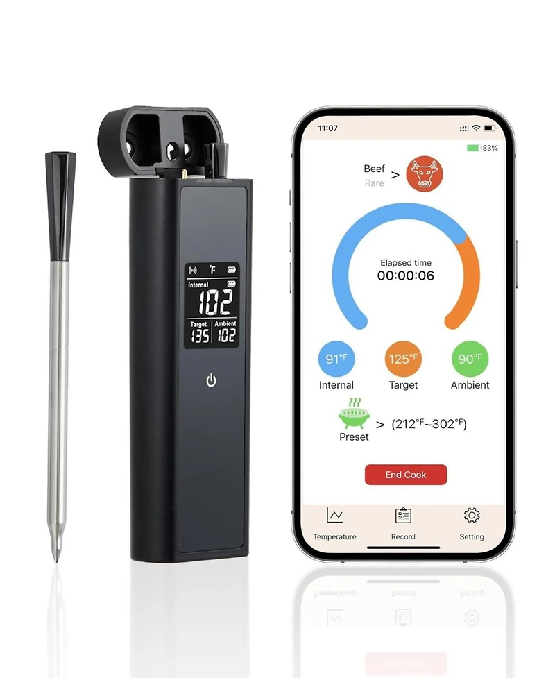 Xo Wireless Meat Thermometer, Bluetooth Single Probe, 820 ft Range, App Control for Grill Smoker