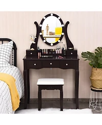 Gouun Dimmable Led Vanity Table Set with Cushioned Stool, 5 Drawers and 360-Degree Mirror