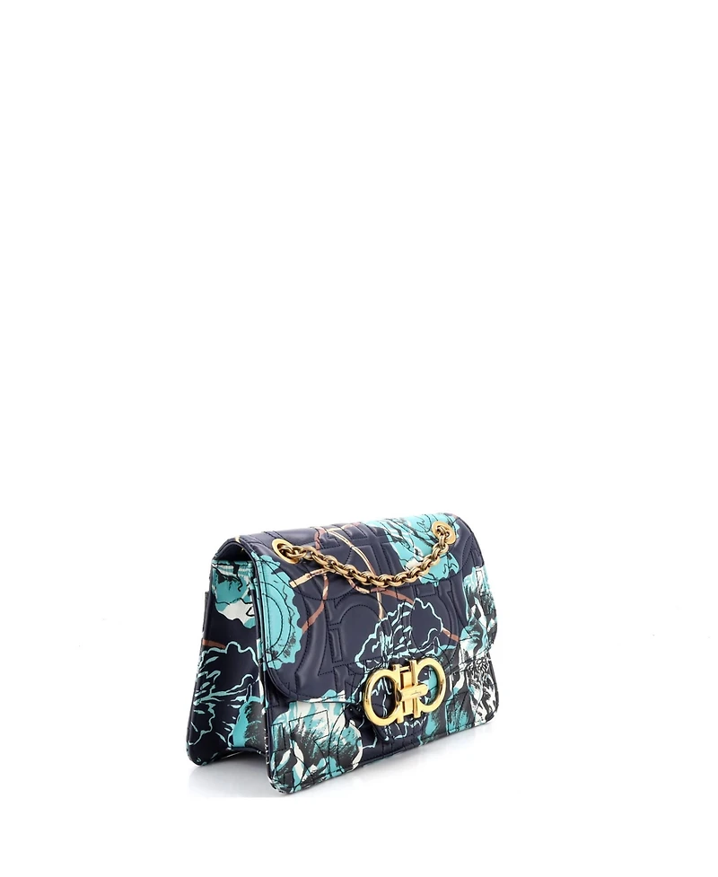Pre-Owned Salvatore Ferragamo Medium Gancini Turnlock Flap Bag Gancini Quilted Printed Leather