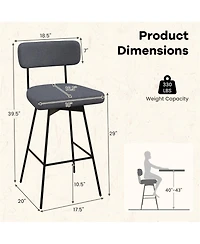 Gymax Set of 2 Bar Stools Modern Upholstered 360 Degree Swivel Bar Chairs 29 Inch Bar Height Barstools
