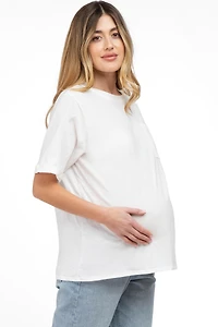 Pinkblush Maternity White Oversized Pocket Front Short Sleeve Top