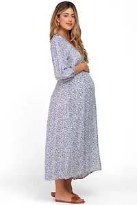 Pinkblush Maternity Blue Floral Ruffle V-Neck Midi Dress