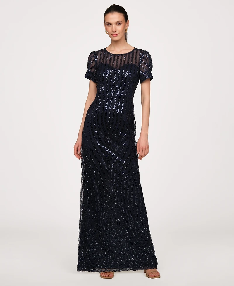Js Collections Women's Jewel Neck Column Gown Dress