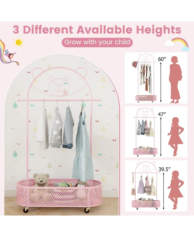 Slickblue Adjustable Kids Clothing Rack with Heights and Wheels
