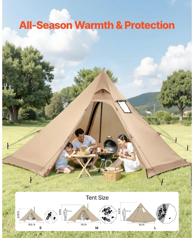 ECHTPeak Lightweight 4 Season Shelter Tents, with Stove Jack, Waterproof Canvas Camping Tents, Easy Setup, for Family Hiking, Hunting, 25 Person