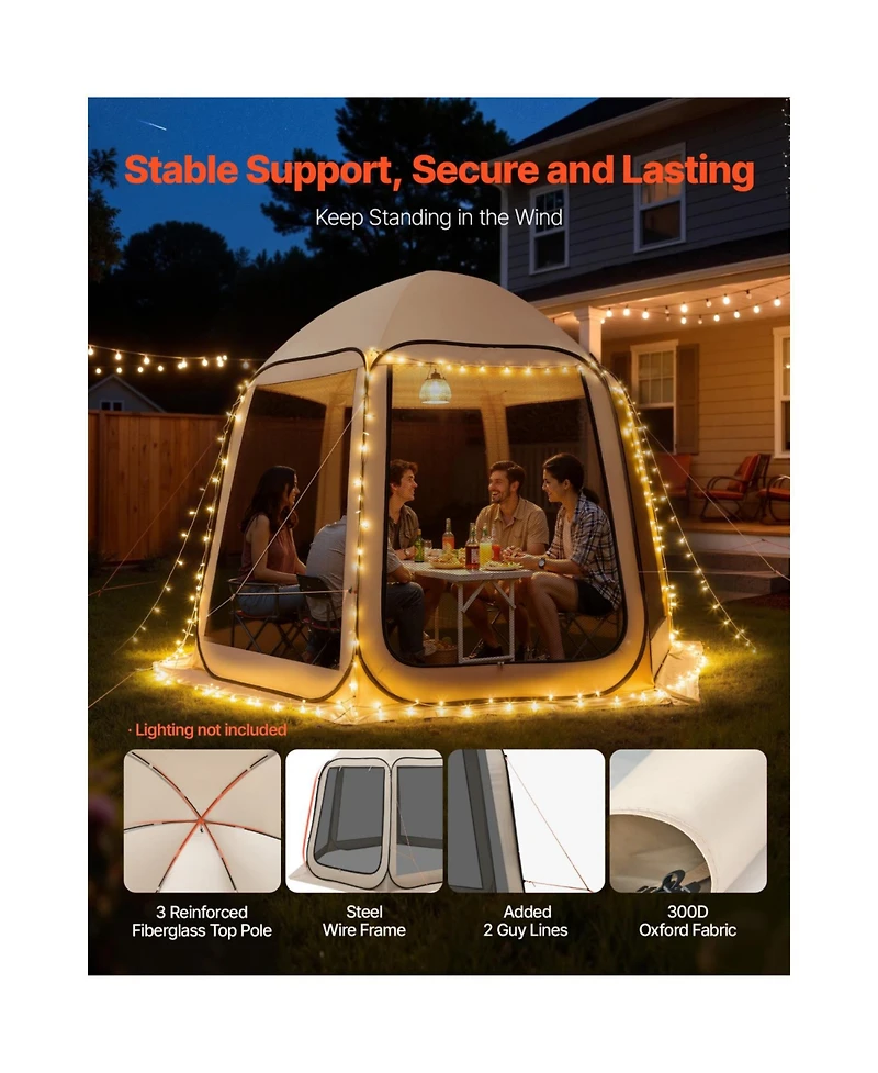 ECHTPeak Pop up Screen House Tent, with Carry Bag, Portable Screened in Canopy, Netting Sides, Ground Stakes, for Garden, Patio, Backyard, 4-8 Person