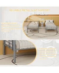 Rainsken Metal Bunk Bed Twin Over Twin, Structure Bedframe, with Ladder and Full-Length Guardrail, Noise Free, No Spring Box Required