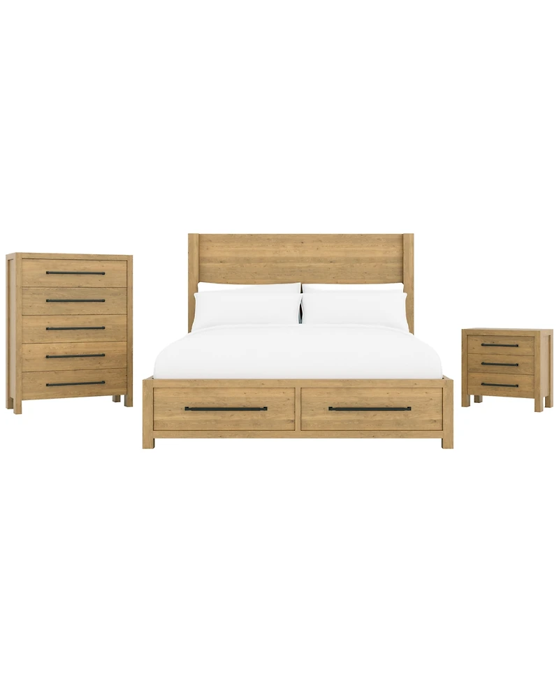 Davie 3-Pc. Queen Storage Bedroom Set (Panel Bed