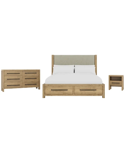 Davie 3-Pc. King Storage Bedroom Set (Upholstered Bed, Dresser & 1-Drawer Nightstand)