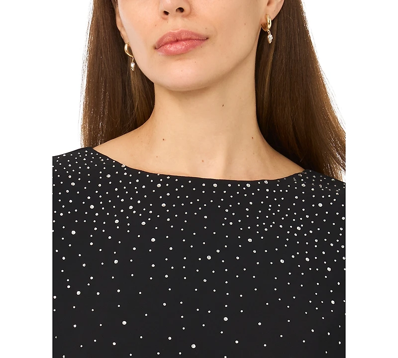 Msk Women's Rhinestone Embellished Crewneck Top
